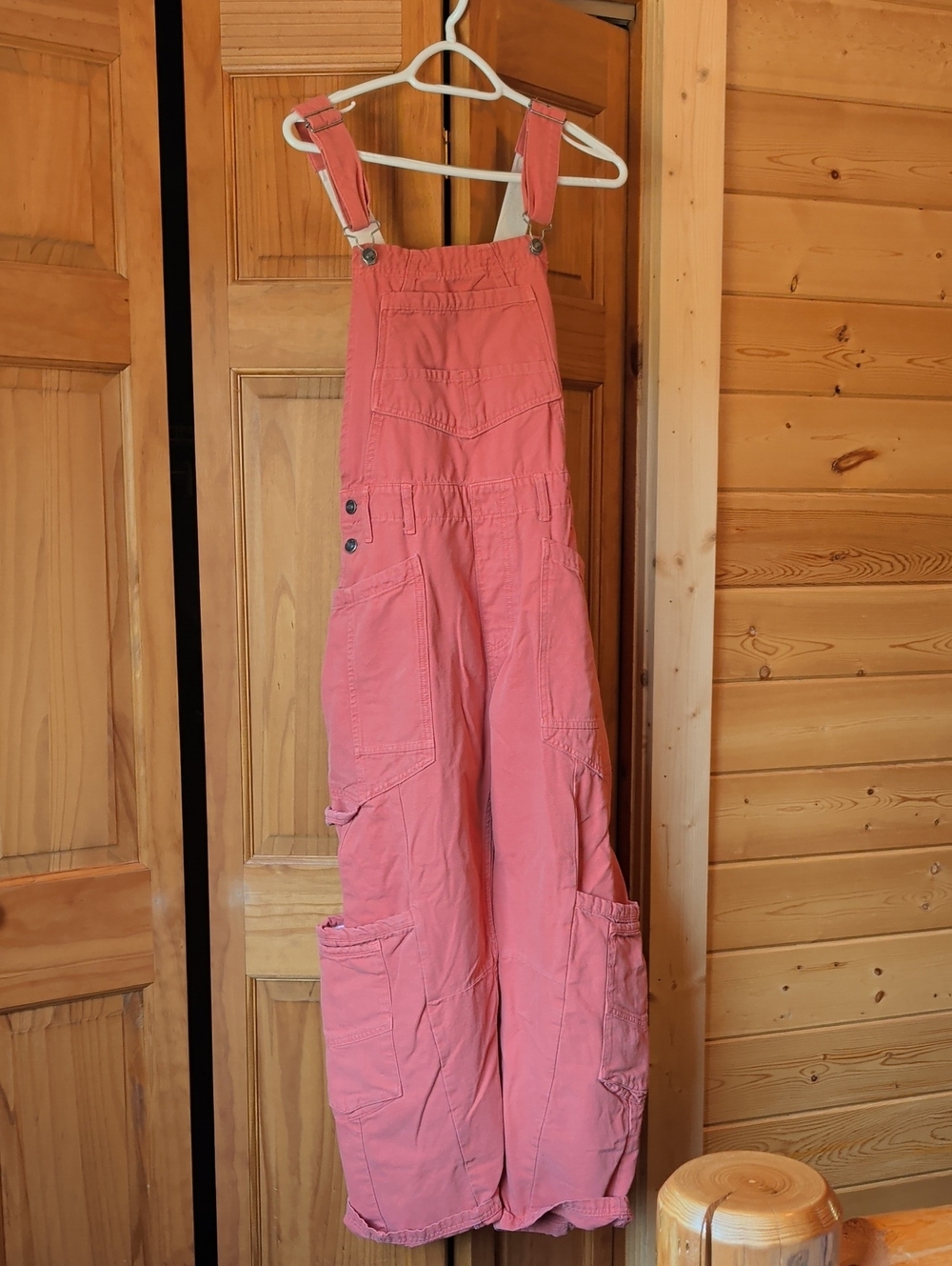 Free People Coral/Salmon Cargo Overalls